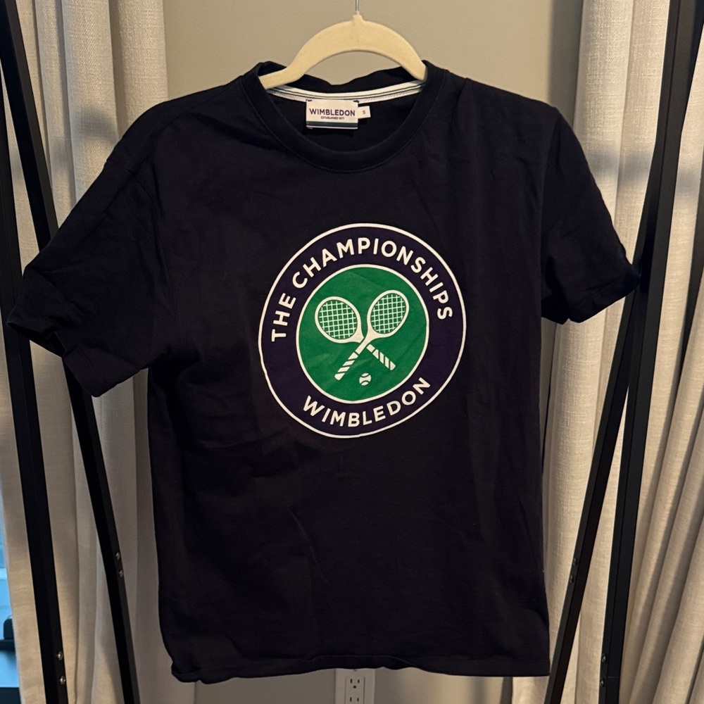 Wimbledon Black Tee with Green Emblem